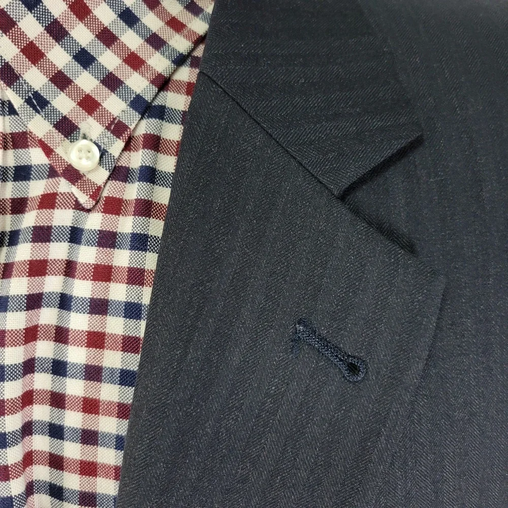 JOS A BANK Men's Sport‎ Coat Blazer Two Button Navy Herringbone Wool Size 46R